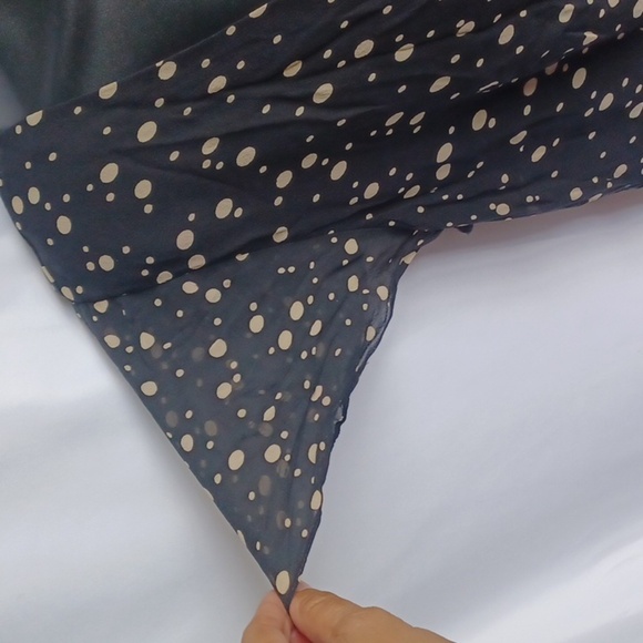 Maggy London silk black cream polka dot dress short flutter sleeve 14, 21" PTP - Picture 4 of 8